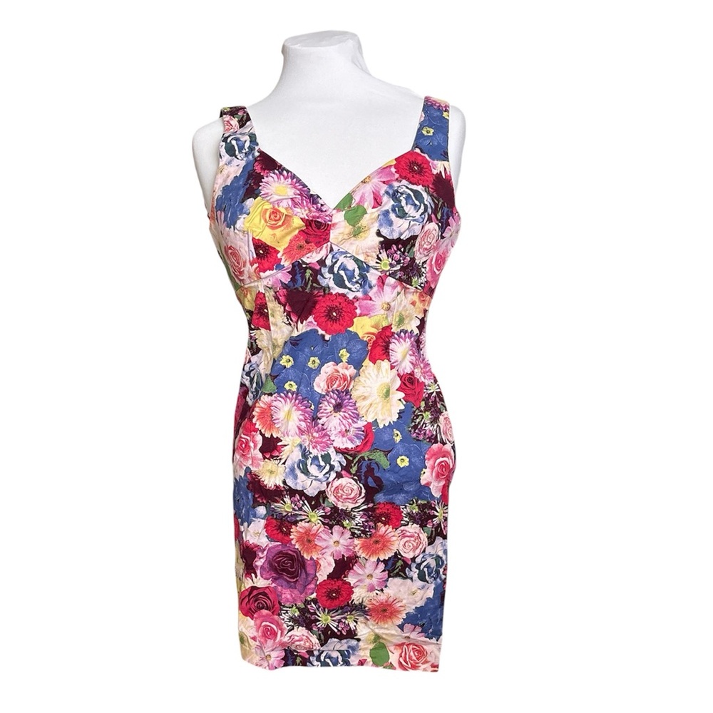 Guess Los Angeles Floral Bodycon Dress Size 8 Cotton Stretch Summer party